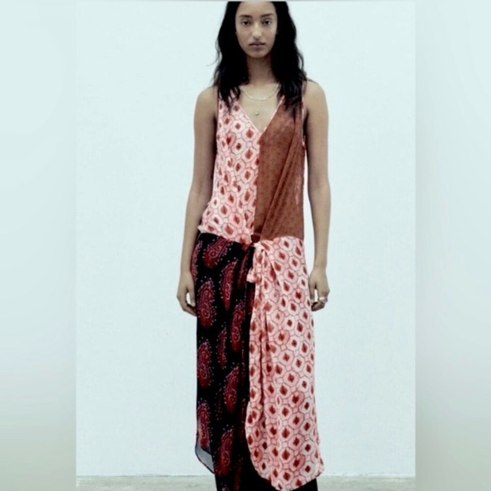 Zara patchwork print midi dress Small